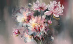 Tapet Personalizat Floral cu bujori pictati in nuante de roz - PINK NEBULA PEONIES