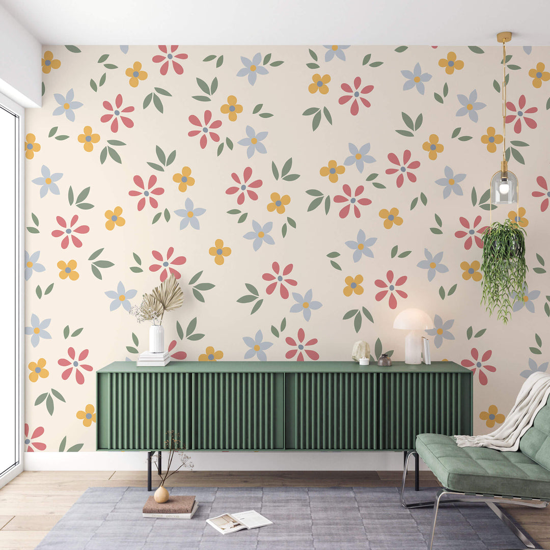 Tapet Personalizat Floral cu ilustratie cu flori marunte multicolore - TINY PASTEL FLOWERS