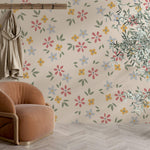 Tapet Personalizat Floral cu ilustratie cu flori marunte multicolore - TINY PASTEL FLOWERS