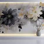 Tapet Personalizat Floral cu pictura watercolor in nuante de crem si negru - CREAMY BLACK WATERCOLOR