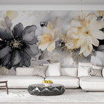 Tapet Personalizat Floral cu pictura watercolor in nuante de crem si negru - CREAMY BLACK WATERCOLOR