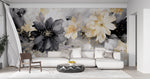 Tapet Personalizat Floral cu pictura watercolor in nuante de crem si negru - CREAMY BLACK WATERCOLOR