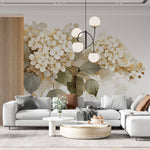 Tapet Personalizat Floral cu hortensie alba cu insertii aurii - GOLDEN CREAM HYDRANGEA