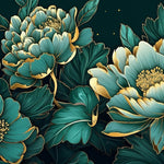 Tapet Personalizat Floral cu ilustratie florala in nuante de verde marin - EMERALD FLORAL