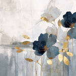 Tapet Personalizat Floral cu ilustratie florala abstracta in nuante de albastru si auriu - ABSTRACT GOLDEN FLORALS
