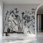 Tapet Personalizat Floral cu flori alb negru si fundal texturat - CONTRAST WILDFLOWERS