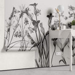 Tapet Personalizat Floral cu flori alb negru si fundal texturat - CONTRAST WILDFLOWERS