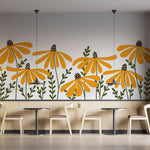 Tapet Personalizat Floral cu ilustratie florala cu floarea soarelui in stil retro - HIPPIE SUNFLOWER