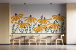 Tapet Personalizat Floral cu ilustratie florala cu floarea soarelui in stil retro - HIPPIE SUNFLOWER