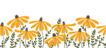 Tapet Personalizat Floral cu ilustratie florala cu floarea soarelui in stil retro - HIPPIE SUNFLOWER