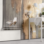Tapet Personalizat Floral cu flori albe si pasari cu fundal blurat si texturat - 3D BIRD FLORAL