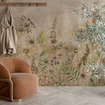 Tapet Personalizat Floral cu flori de camp salbatice intr-un fundal gri-bej - WILD SPRING I