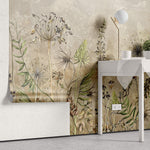 Tapet Personalizat Floral cu flori de camp salbatice intr-un fundal gri-bej - WILD SPRING I