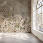 Tapet Personalizat Floral cu flori de camp salbatice intr-un fundal sters gri - WILD SPRING V
