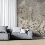 Tapet Personalizat Floral cu flori de camp salbatice intr-un fundal sters gri - WILD SPRING V