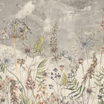 Tapet Personalizat Floral cu flori de camp salbatice intr-un fundal sters gri - WILD SPRING V