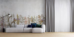 Tapet Personalizat Floral cu amestec de flori pe un fundal de perete de ciment texturat - COCRETE FLORAL LINE ART
