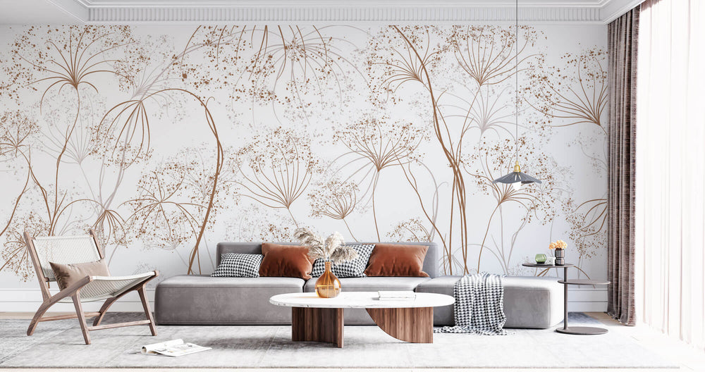 Tapet Personalizat Floral cu crengute uscate fragile maro - ARTSY PARSNIP