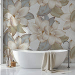 Tapet Personalizat Floral cu flori crem in contur auriu - GOLD CONTOUR