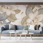 Tapet Personalizat Floral cu flori crem in contur auriu - GOLD CONTOUR