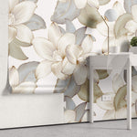 Tapet Personalizat Floral cu flori crem in contur auriu - GOLD CONTOUR