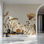 Tapet Personalizat Floral cu flori uscate pe un fundal crem texturat - SUNNY DRIED FLOWERS