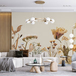 Tapet Personalizat Floral cu flori uscate pe un fundal crem texturat - SUNNY DRIED FLOWERS