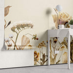 Tapet Personalizat Floral cu flori uscate pe un fundal crem texturat - SUNNY DRIED FLOWERS