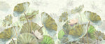 Tapet personalizat leaf cu frunze verde aprins si flori de lotus roz pe un fundal verde deshis menta bright green lotus