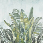 Tapet personalizat leaf cu frunze tropicale exotice in nuante de verde pe un fundal verde menta exotic green leaves