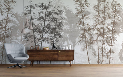 fototapet-personalizat-leaf-cu-padure-tropicala-de-bambus-in-nuante-de-maro-si-fundal-alb-deschis-brown-bamboo-forest