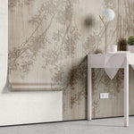 Tapet personalizat leaf cu frunze de artar japonez in nuante cafenii de maro pe un fundal texturat in dungi japanese brown maple