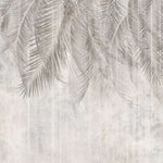 Tapet personalizat leaf cu frunze de palmier in nuante de gri pe un fundal deschis de perete texturat palm grey