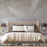 Tapet personalizat leaf cu frunze de bananier albe pe un fundal bej minimalist white banana leaves