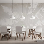 Tapet personalizat leaf cu frunze de bananier albe pe un fundal bej minimalist white banana leaves