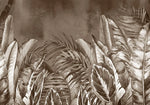 Tapet personalizat leaf cu frunze tropicale exotice in nuante inchise de maro sepia dark sepia leaves