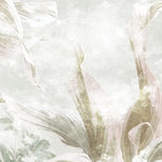 Tapet personalizat leaf cu frunze tropicale in nuante fade de verde pe un fundal deschis faded exotic