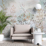 Tapet personalizat leaf cu frunze aramii si copaci intr un fundal cu plante tropicale leaf paradise