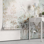 Tapet personalizat leaf cu frunze aramii si copaci intr un fundal cu plante tropicale leaf paradise