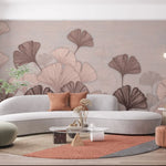 Tapet personalizat leaf cu frunze roz de ginkgo biloba si fundal texturat pink ginkgo