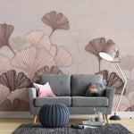 Tapet personalizat leaf cu frunze roz de ginkgo biloba si fundal texturat pink ginkgo