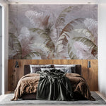 Tapet personalizat leaf cu frunze verzi si maronii de palmier in cadru tropical cu fundal texturat texture palm