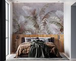 Tapet personalizat leaf cu frunze verzi si maronii de palmier in cadru tropical cu fundal texturat texture palm