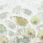 Tapet personalizat leaf cu frunze verzi si flori roz de lotus white green lotus