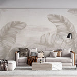 Tapet personalizat leaf cu frunze tropicale in nuante de bej faded palms