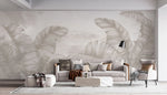 Tapet personalizat leaf cu frunze tropicale in nuante de bej faded palms