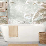 Tapet personalizat leaf cu frunze tropicale in nuante fade de verde pastel leaves