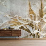 Tapet personalizat leaf cu frunze tropicale maro pe un fundal texturat dracaena brown