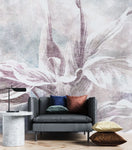 Tapet personalizat leaf cu frunze tropicale mov pe un fundal albastru texturat dracaena purple