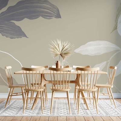 tapet personalizat leaf cu frunze minimalist cu frunze stilizate in tonuri de bej si gri perfect pentru un design echilibrat si modern beige balance